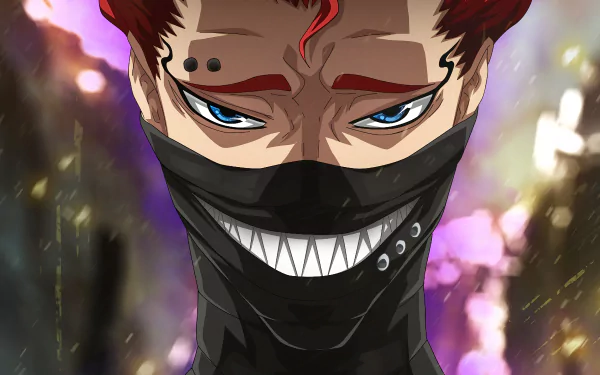 HD desktop wallpaper featuring Zora Ideale from the anime Black Clover. The character wears a black mask with a wide grin, against a colorful, dynamic background.