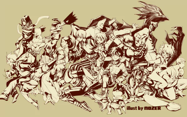 HD desktop wallpaper featuring My Hero Academia anime characters illustrated in a dynamic, detailed sketch, tagged with Anime and My Hero Academia. Artwork by MaZER.