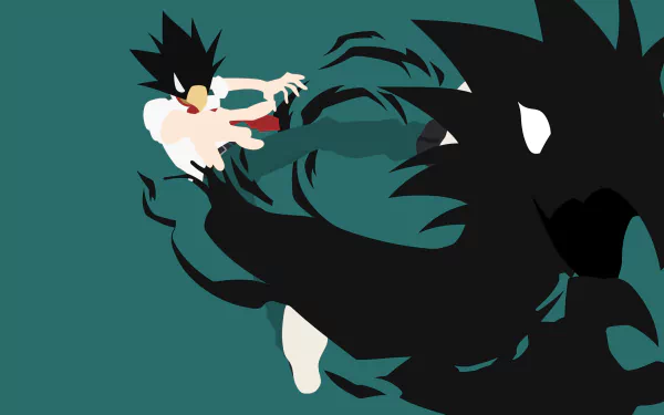 Minimalist HD desktop wallpaper featuring Fumikage Tokoyami from the anime My Hero Academia, depicted with dark, shadowy elements on a teal background.