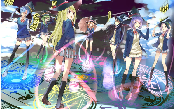 HD desktop wallpaper featuring characters Noa Takigawa, Urara Shiraishi, Maria Sarushima, Rika Saionji, Meiko Otsuka, Nene Odagiri, and Mikoto Asuka from the anime Yamada-kun and the Seven Witches.