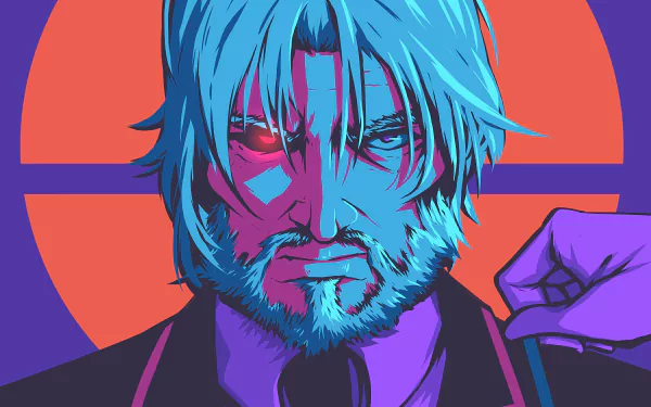 HD desktop wallpaper featuring Sebas Tian from the anime Overlord, with white hair and an intense, angry expression, set against a vibrant, colorful background.