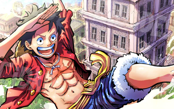 Monkey D. Luffy from One Piece in vibrant 4K Ultra HD anime style, featured as a dynamic PC desktop wallpaper and background.