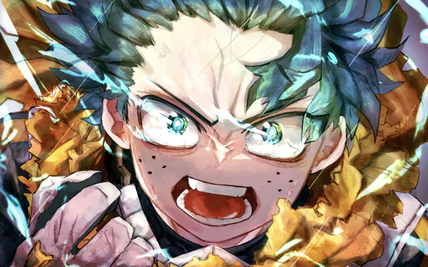 Izuku Midoriya from My Hero Academia is depicted in this vibrant 4K Ultra HD wallpaper, showcasing intense emotion and dynamic action from the beloved anime series.
