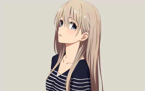 HD anime girl desktop wallpaper featuring a girl with long blonde hair and blue eyes, wearing a dark striped top.