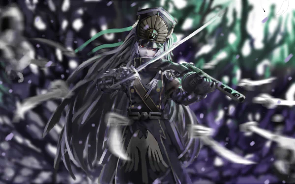 HD desktop wallpaper featuring Gunpuku no Himegimi from the anime Re:Creators, showcasing the character wielding a sword in an intense, dark, and dynamic scene.
