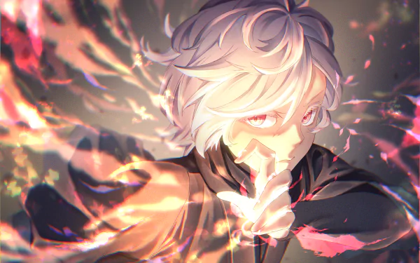 Gabimaru from Hell's Paradise anime depicted in a dynamic pose with glowing effects, detailed in a 4K Ultra HD PC desktop wallpaper background.