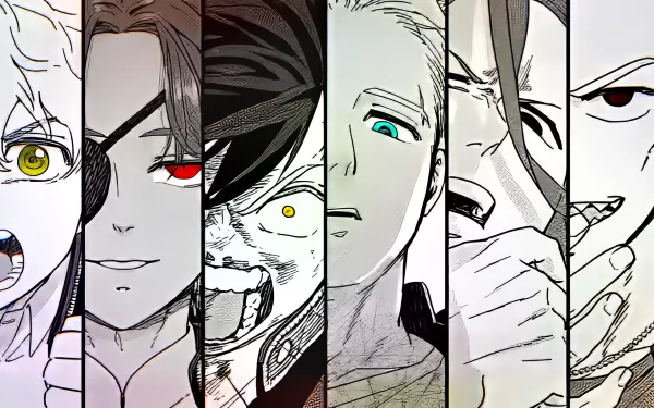 HD anime wallpaper featuring close-up panels of characters from Wind Breaker with dramatic expressions.