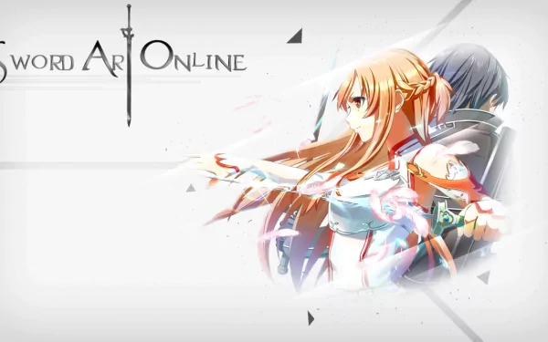 HD desktop wallpaper featuring Asuna Yuuki and Kirito from the anime Sword Art Online, with a minimalist background and text reading Sword Art Online in the top left corner.