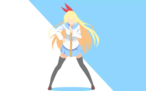 Minimalist HD wallpaper of Chitoge Kirisaki from the anime Nisekoi, featuring her standing against a blue and white background.