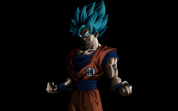 HD desktop wallpaper of Super Saiyan Blue Goku from Dragon Ball Super, showcasing his powerful stance and vibrant blue hair against a dark background.